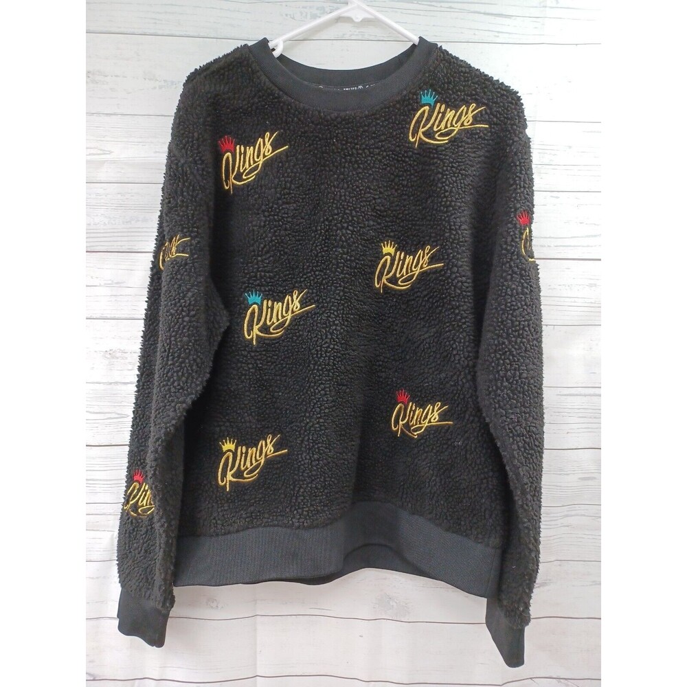 Switch Remarkable Kings Black Sweater Boucle Sz L Crown Embroidery